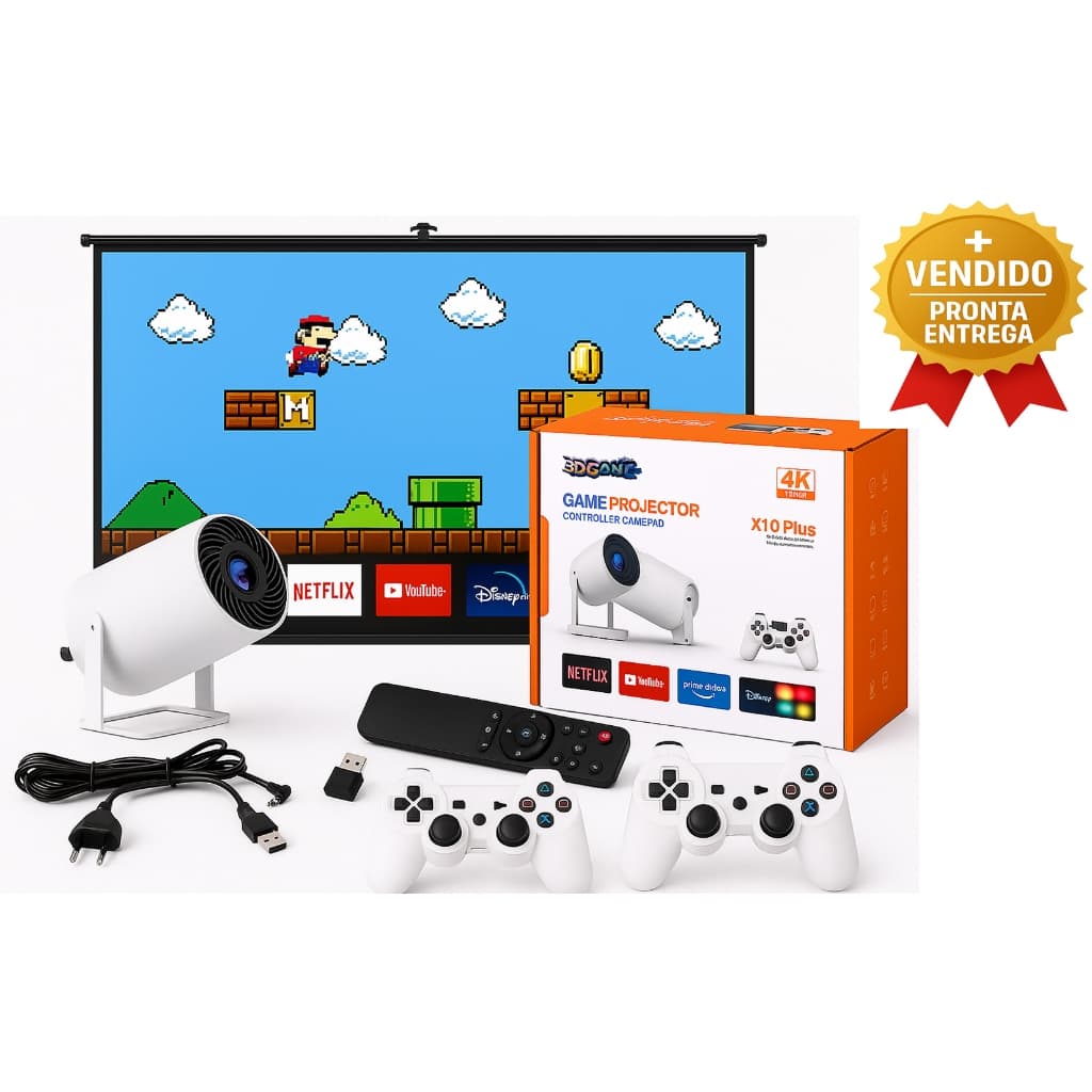 Projetor De Video Multimidia Gamer X10 Plus 4K HDMI USB Portátil Jogos Retro 2 Controle Streaming