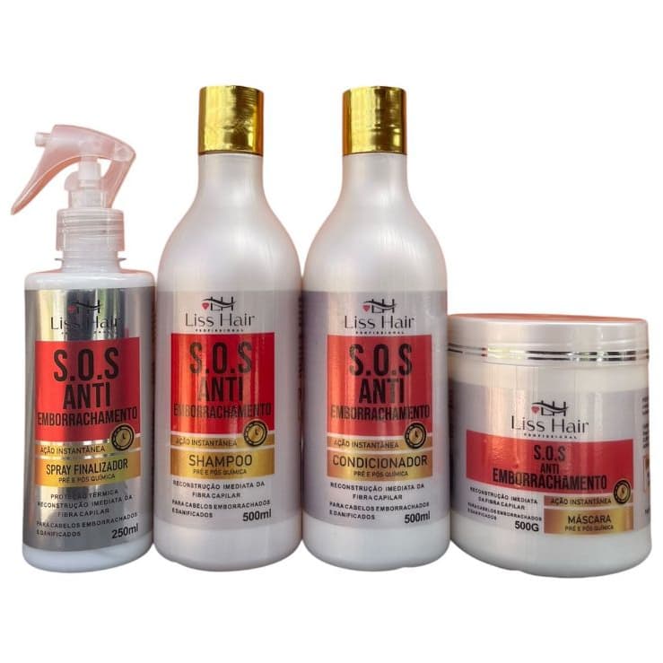 Kit Capilar S.O.S Antiemborrachamento Para Cabelos Emborrachados e Danificados 4 Passos Liss Hair