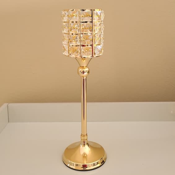 Castiçal Porta - Velas Dourado Com Cristal Elegante – 37cm