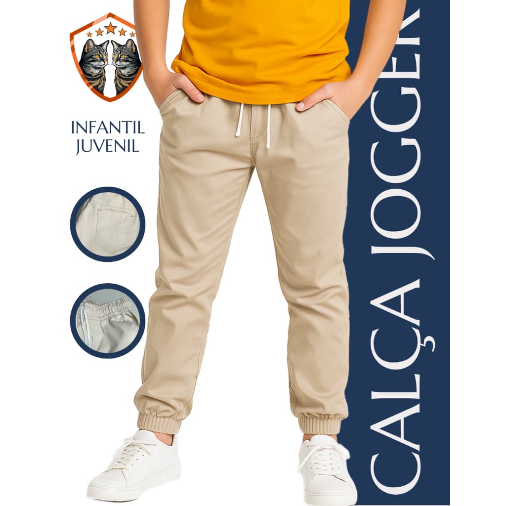 Calça Jogger Infantil Juvenil Masculina Menino Confortável Moderna Bonita Sarja Escola Festa Dia a Dia 4 6 8 10 12 14 16