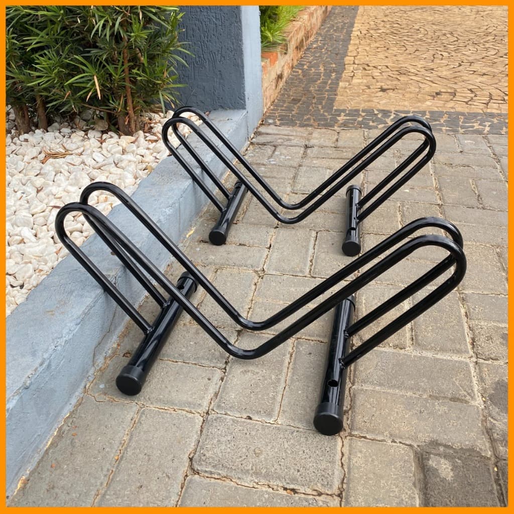Kit 2 Suporte para Bicicleta de Chão 2 Vaga Estrutura Estável Porta Bike Prático e Resistente