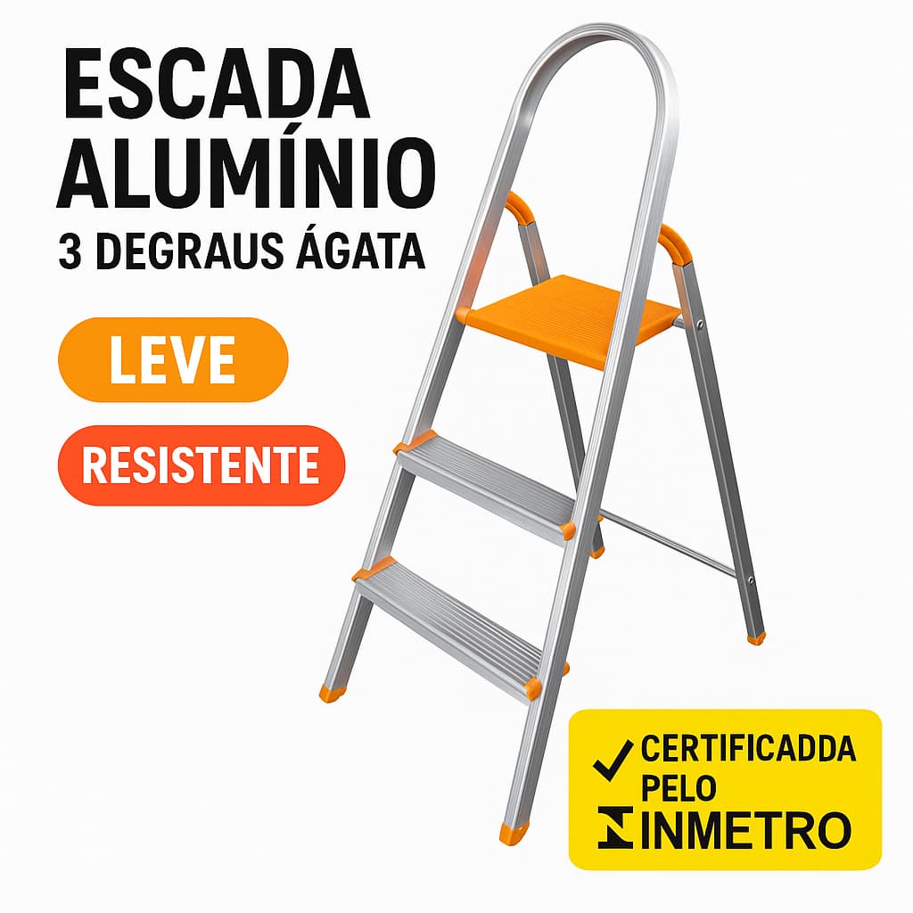 Escada Alumínio 3 Degraus Ágata Residencial Doméstica Leve Resistente Antiderrapante
