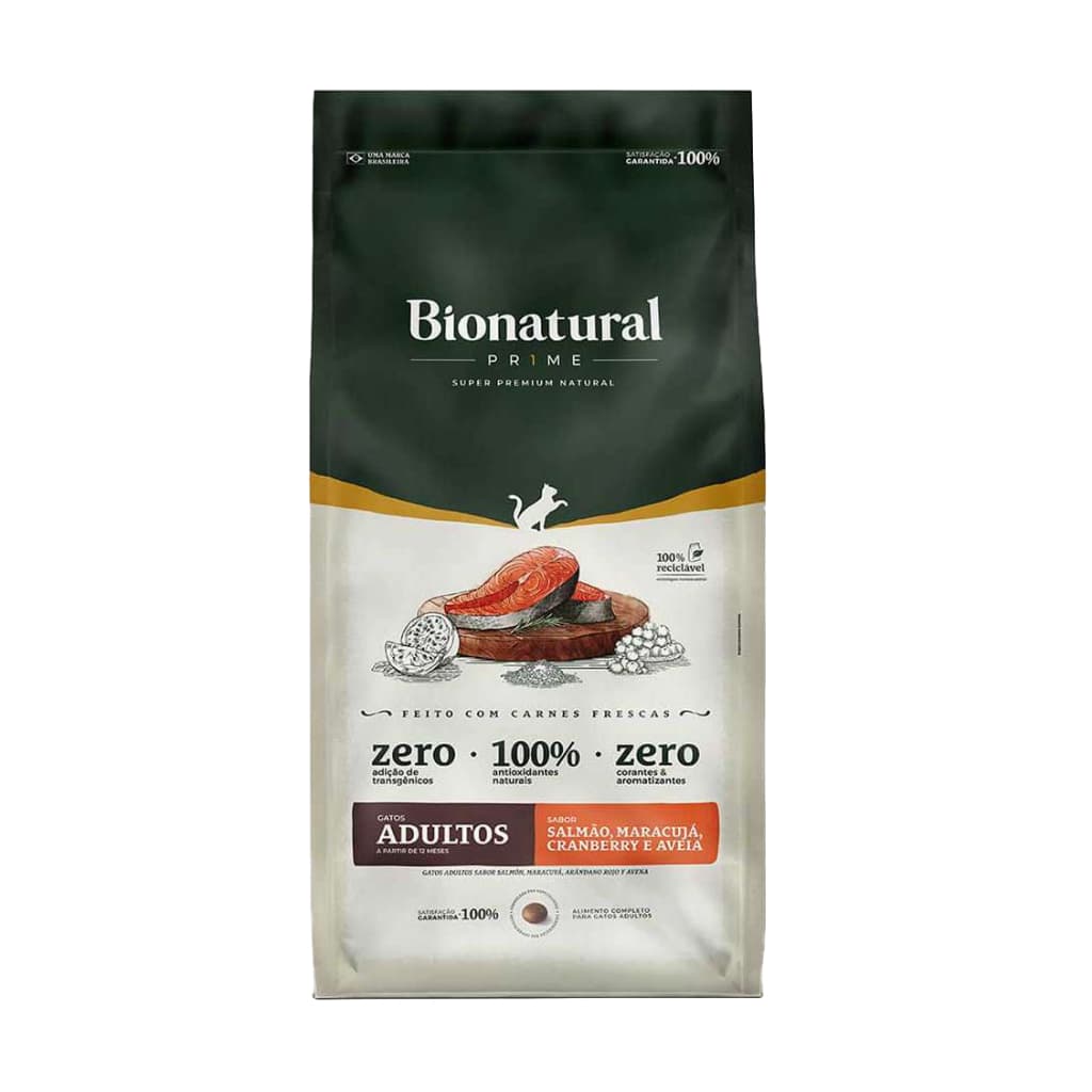 Ração Bionatural Prime Gatos Adultos sabor Salmão 7,5 KG