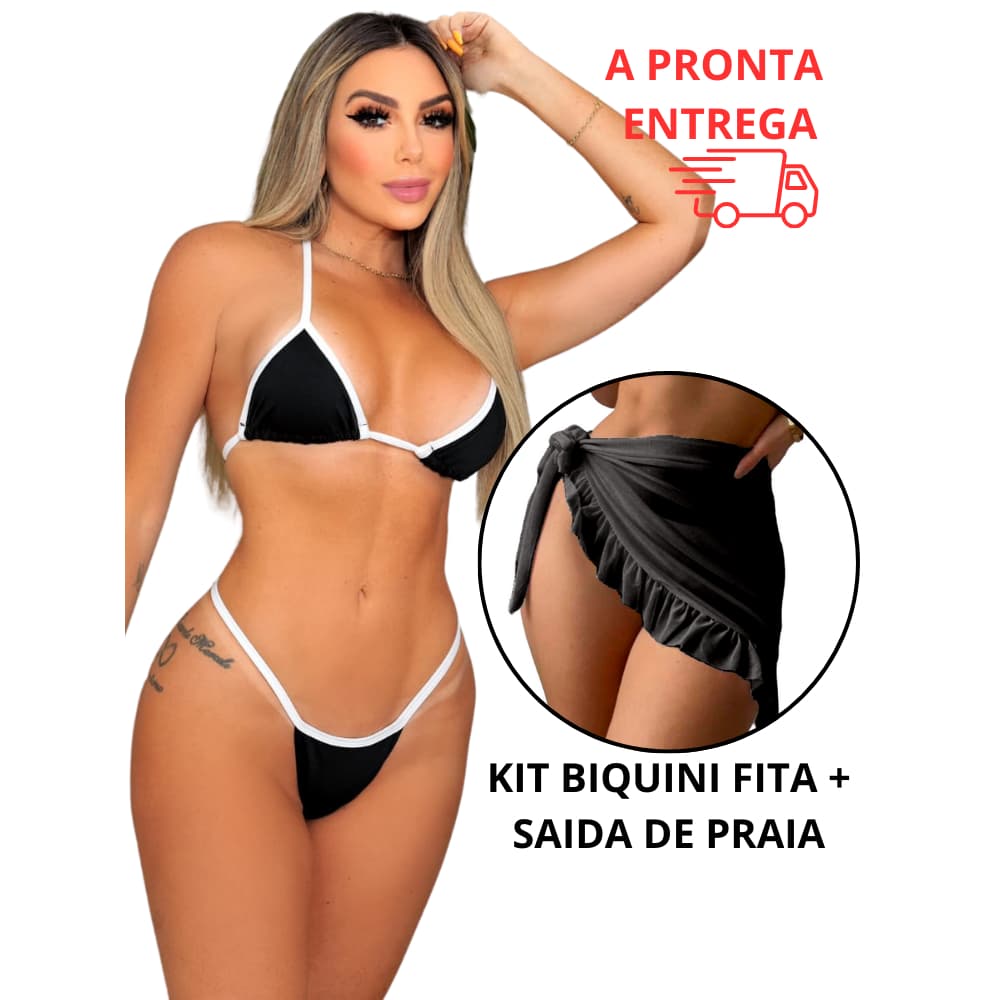 BIQUINI MARQUINHA FITA MODA VERÃO  e  Saia Pareô Curta Saída Praia Envelope Babado Tendência Canga