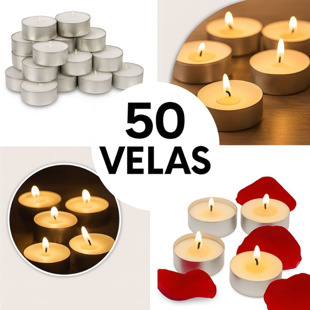 Kit 50/100 Velas Parafina Rechaud Com Suporte Alumínio Decorativas Dia dos Namorados Casamento Romantica Rechaud