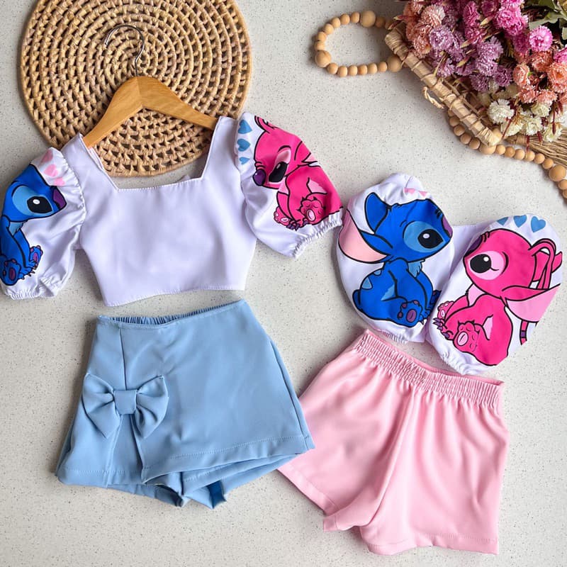 Conjunto Stitch Alfaiataria Infantil Menina / TAM 4 ao 12 / Moda Blogueirinha