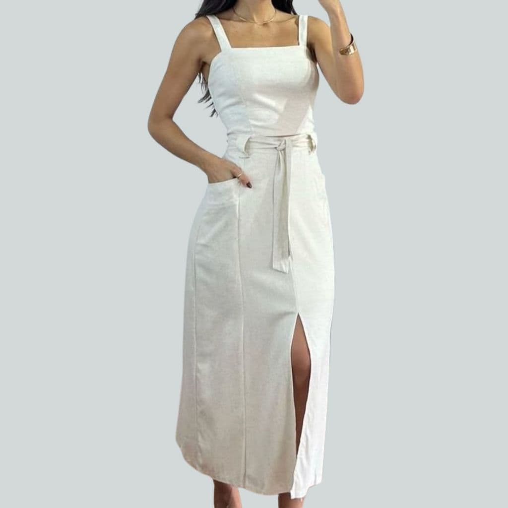Conjunto cropped e saia longa e fenda ( tecido linho) conjunto sofisticado e vesátil! perfeito para qualquer ocasião