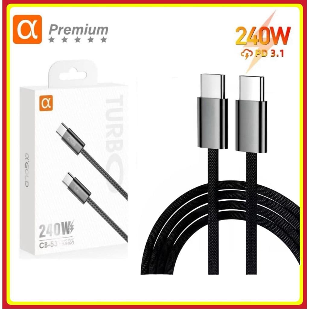Cabo Tipo c Turbo 240W PD cabo USB c -Tipo c Para Macbook iPhone iPad original carregamento super rápido A`GOLD CB-53