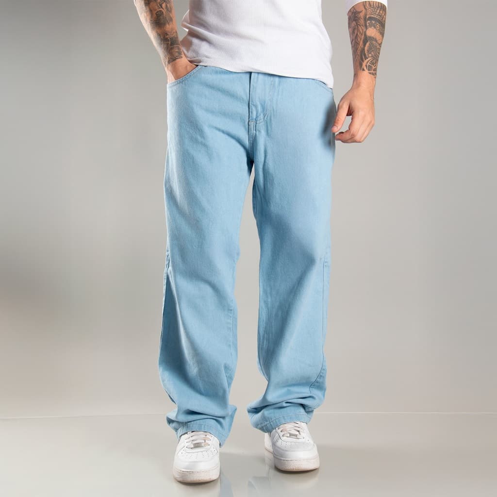 Calça Jeans Balão Masculina Boca Larga Oversized Baggy Streetwear Bag Skate Lavagem Clara