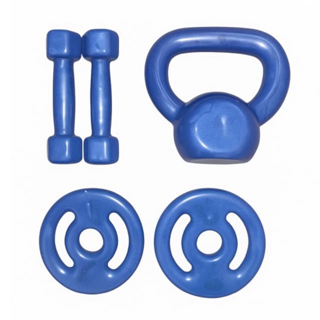 kit de treino 8kg ketlebell 4kg + par de halteres sextavado 1kg + par de anilha 1kg azul