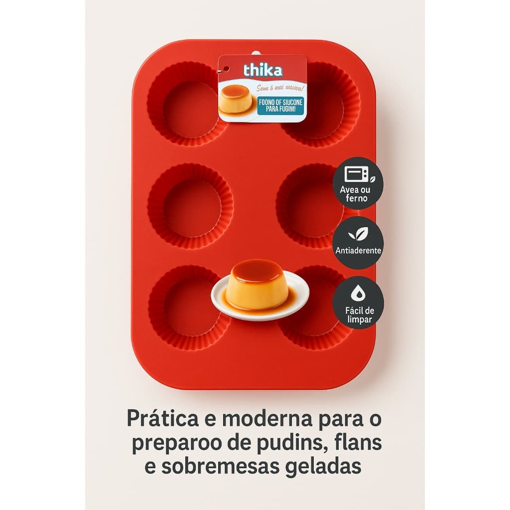 🍮 Kit 3 Formas de Silicone para Pudim Flan Sobremesas + Forma de Gelo Retangular Silicone 15 Cubos 30ml – Antiaderente F