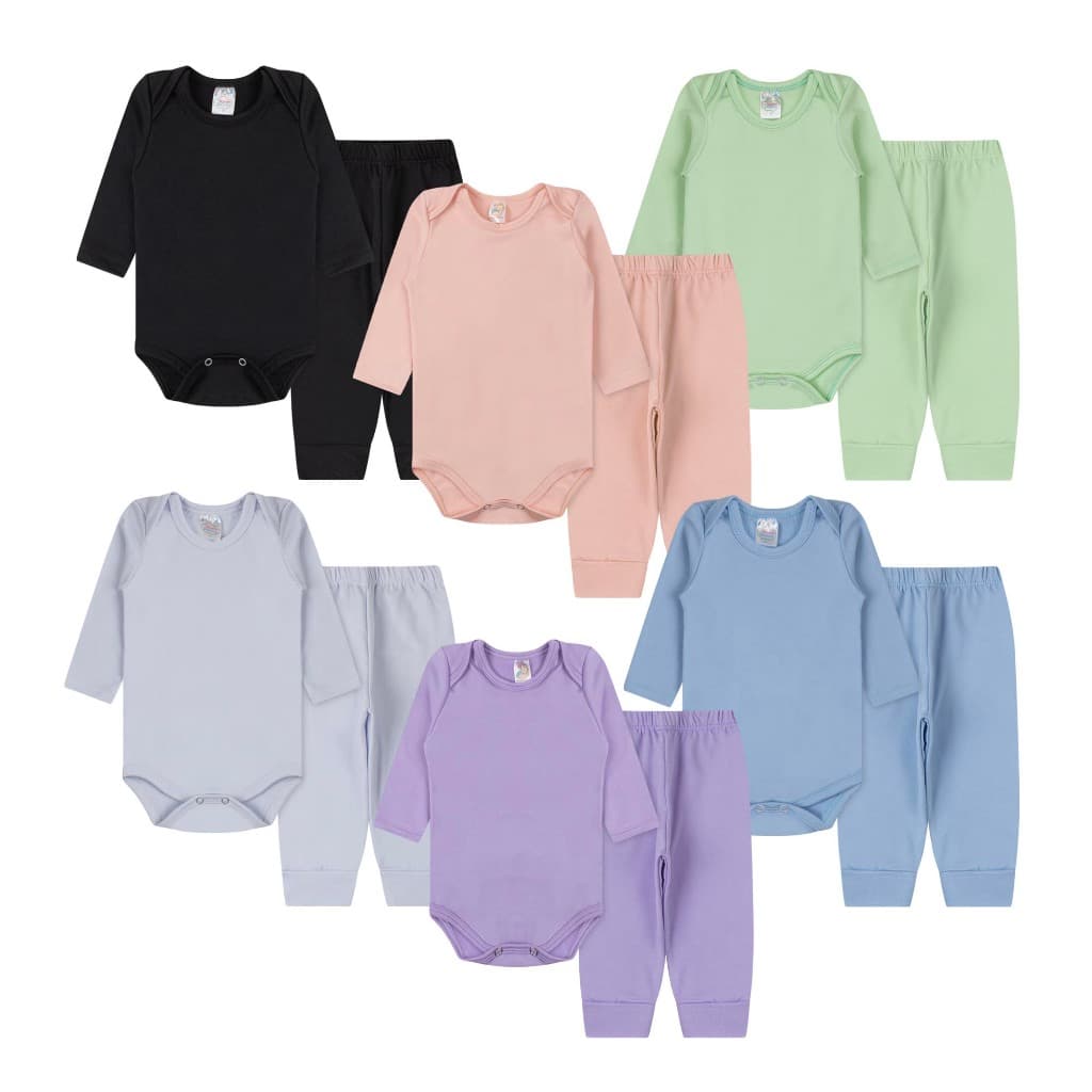 Conjunto Body Térmico Peluciado Body e Calça Infantil Bebê Unissex Tamanho P ao 3 Anos