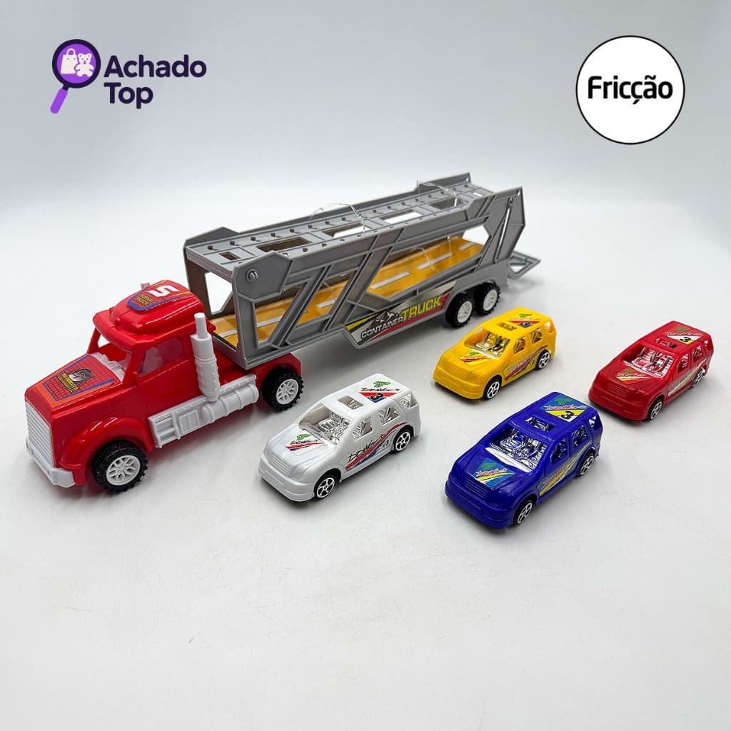 Carrinho Carreta Caminhão Cegonha com 4 Carrinhos – Brinquedo Infantil de Transporte