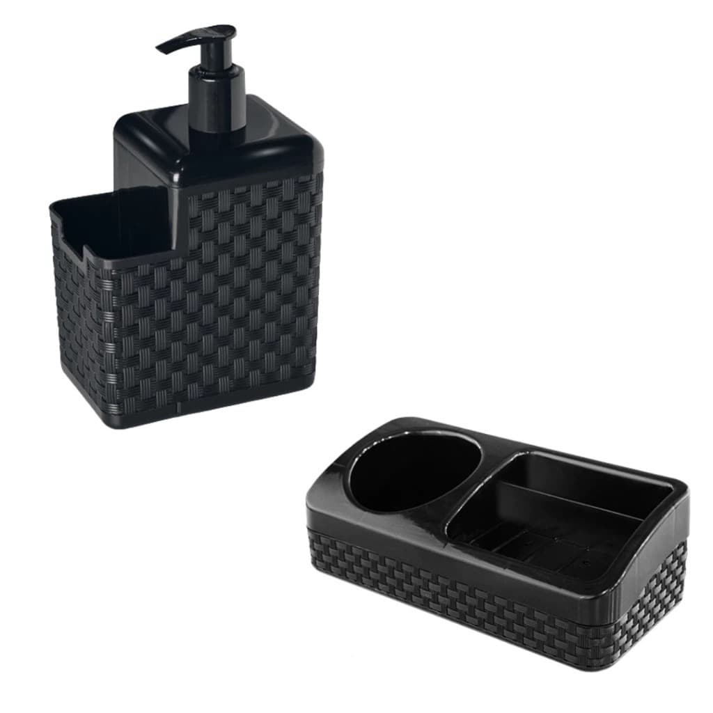 Porta Detergente com suporte para Esponja Bico Dosador estilo Rattan Preto Luxo original resistente