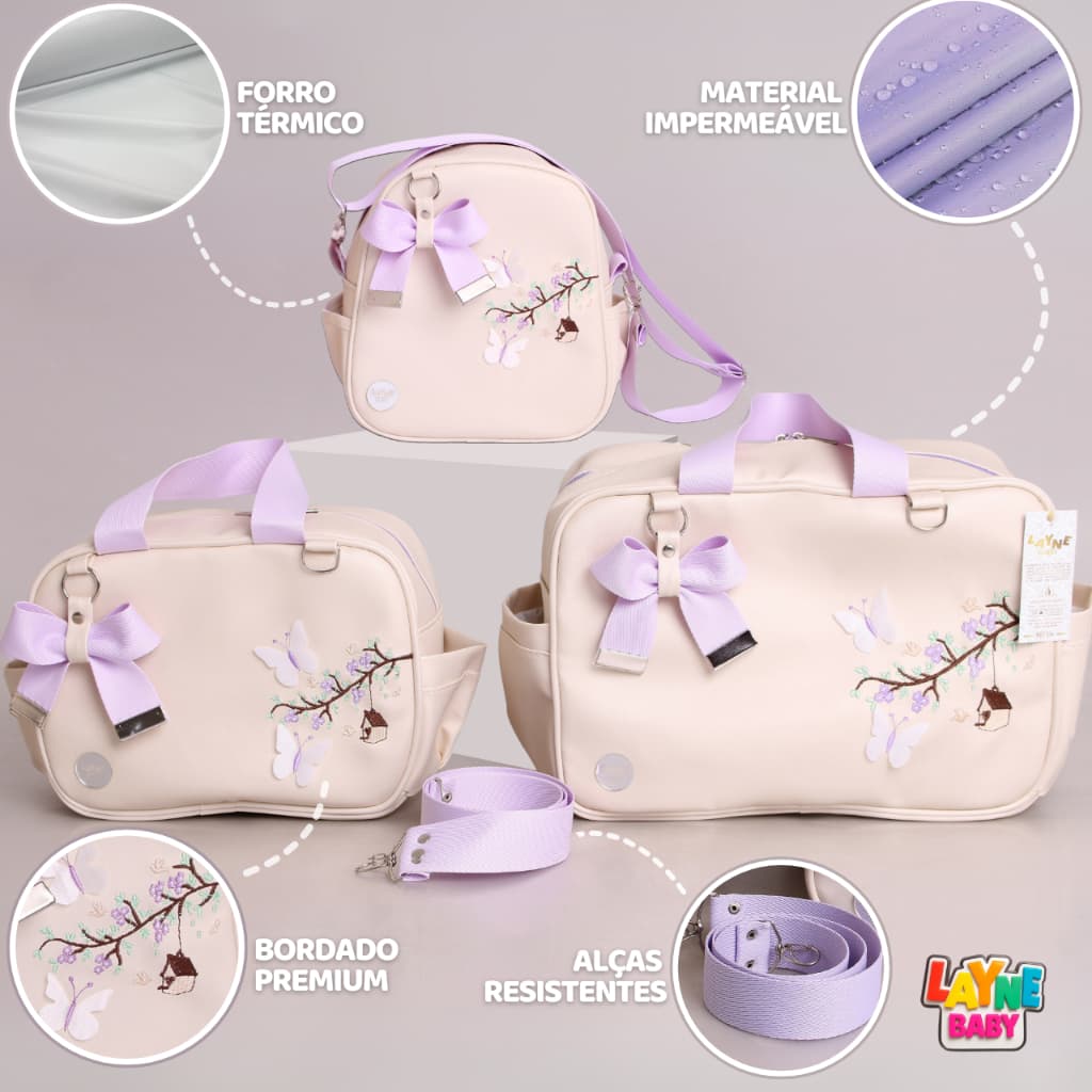 Bolsa Maternidade Menino Menina Kit com 3 Peças Mamãe e Bebê Impermeável Mochila Fraldas