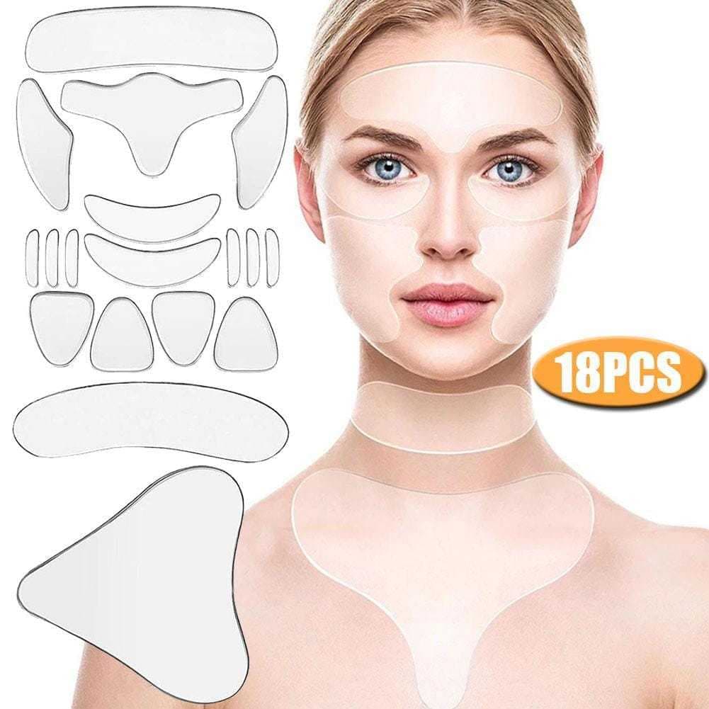 Kit Adesivo Silicone Anti Rugas Reutilizável 18 Peças Triângulo Colo Pescoço SkinCare Colágeno Lavável até 30x