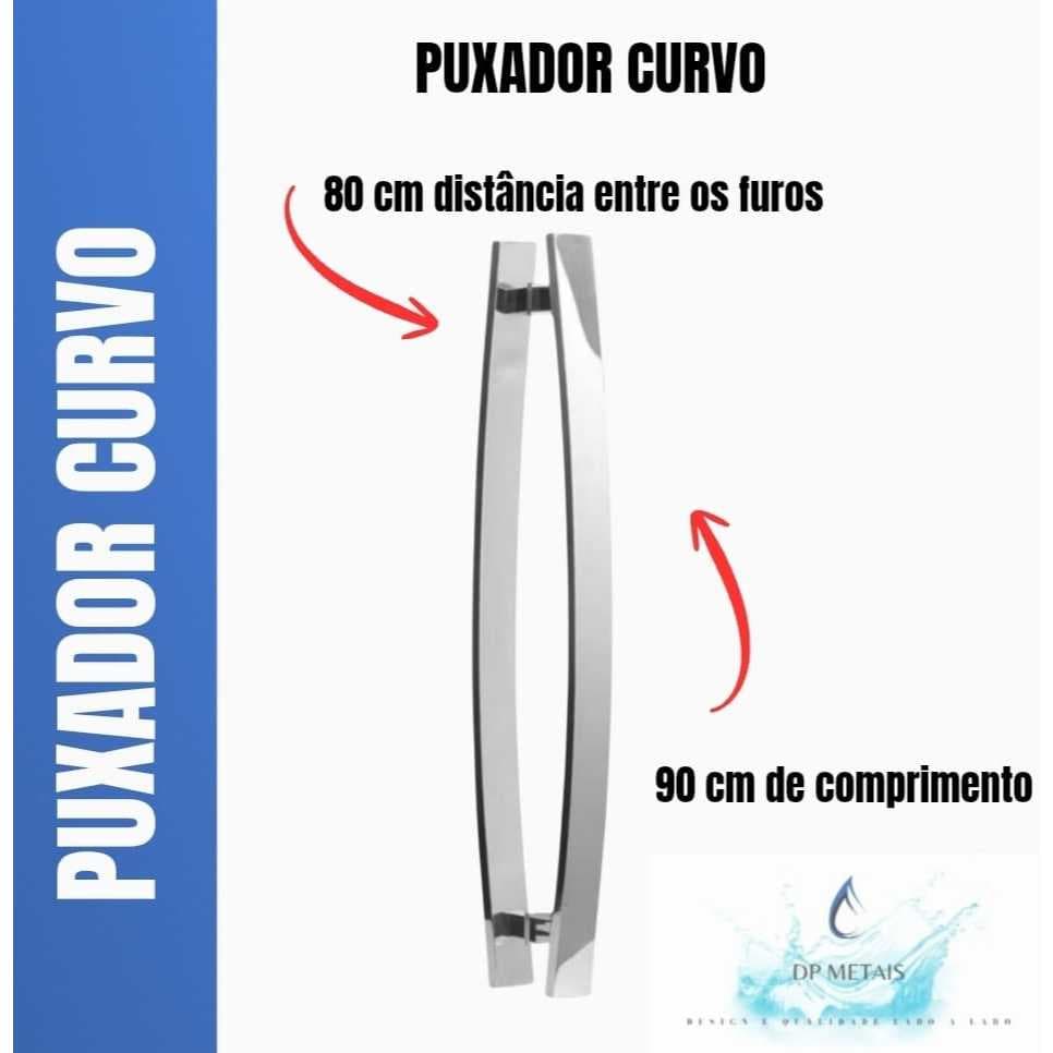 Puxador porta Pivotante 90cm (entre furos 80cm) Curvo em Aluminio Para Porta De Madeira ou Vidro