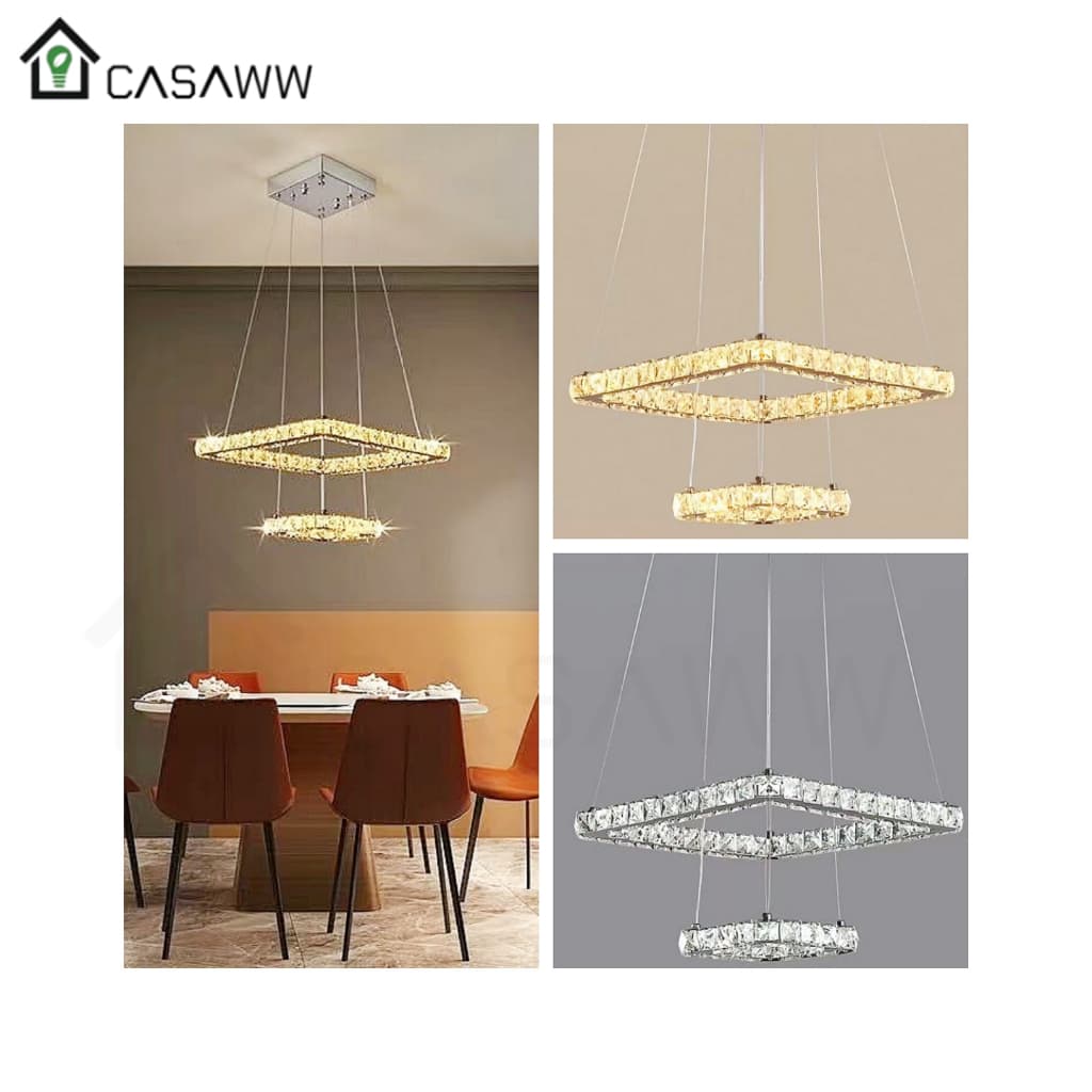 Pendente Anel Arcos Lustre Cristal Quadrado  Luminária Pendente Mesa De Jantar Luxo Cinderella Decor
