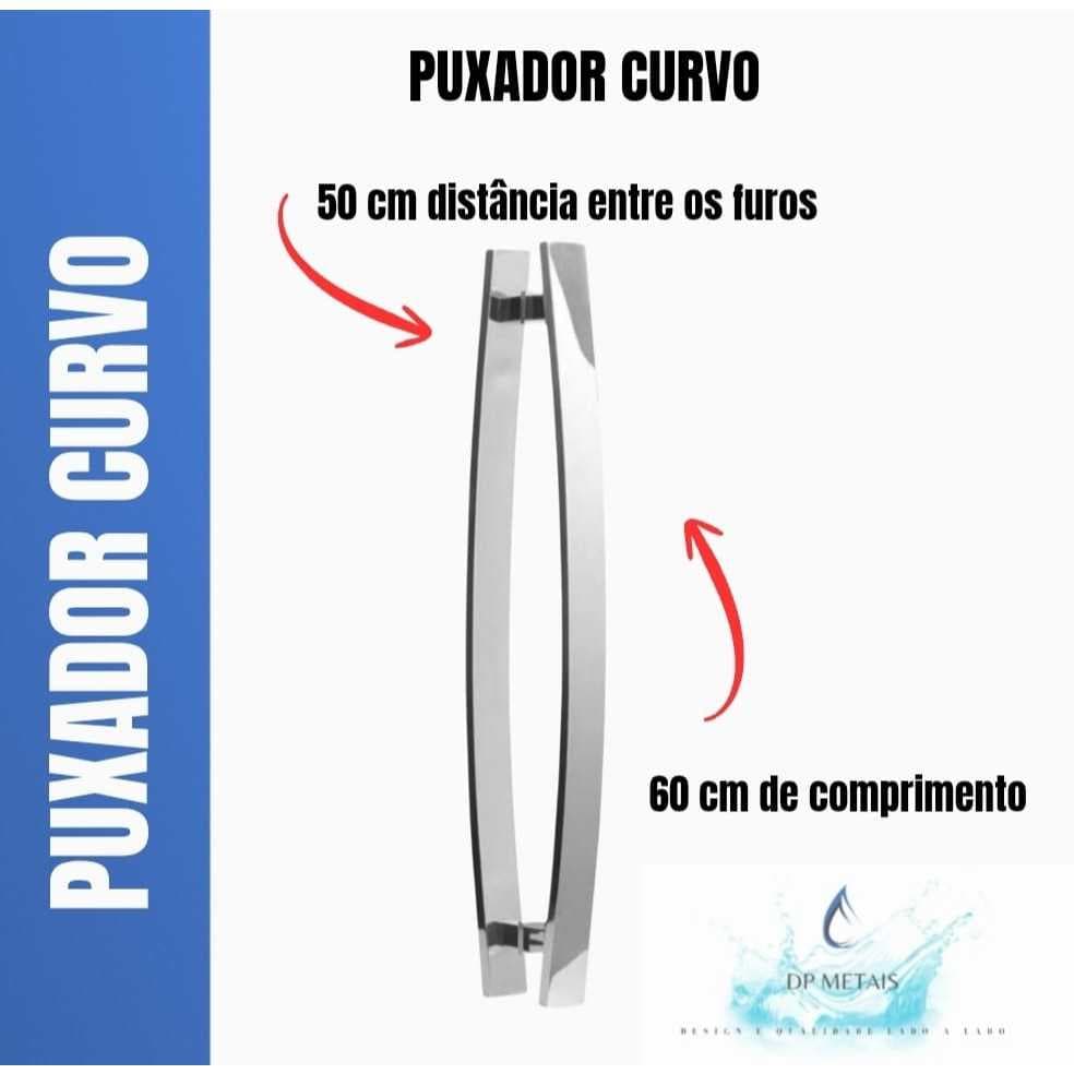 Puxador Porta Pivotante 60cm (entre furos 50cm) Curvo Barra Chata Para Porta De Madeira ou Vidro