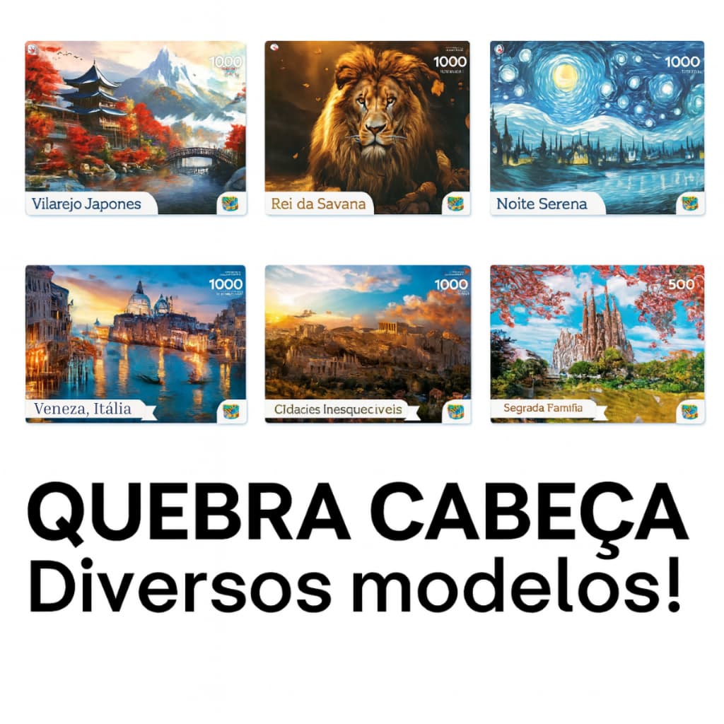 Quebra Cabeça Diversos Modelos 500 ou 1000 peças! Leão da Savana Japão Itália Barcelona Jesus Cristo