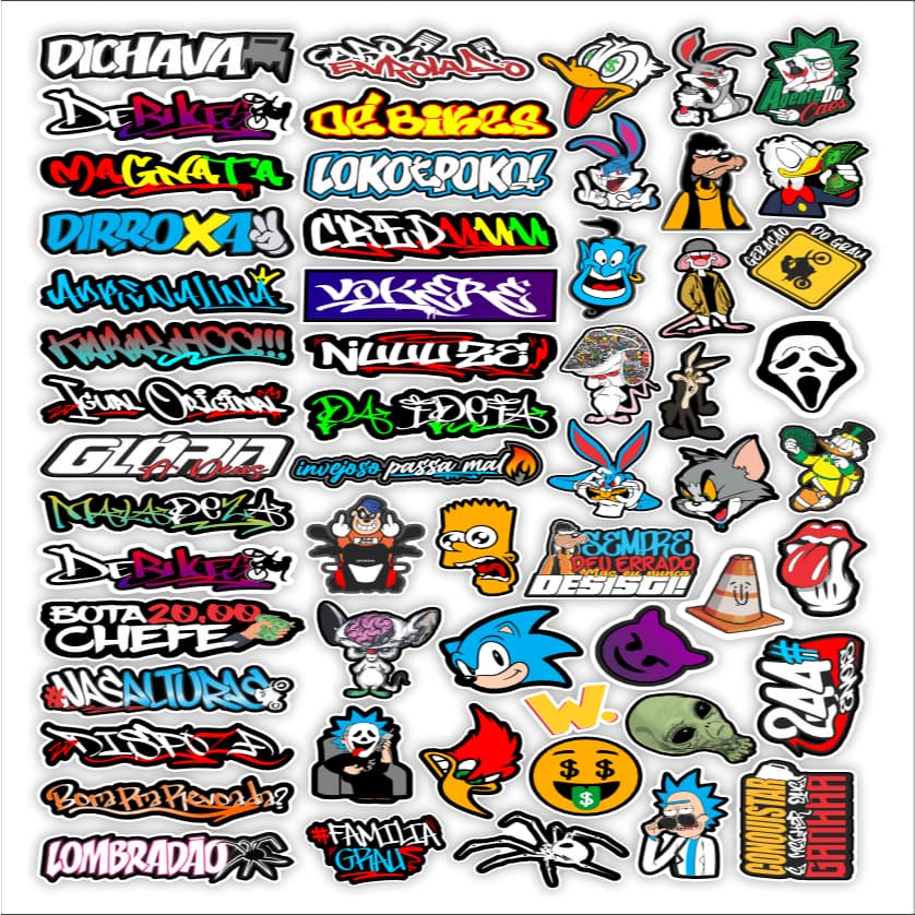 Cartela Adesivos Vinil Bike Moto Capacete Carro Notebook Impermeáveis Alta Qualidade Decorativos G-07