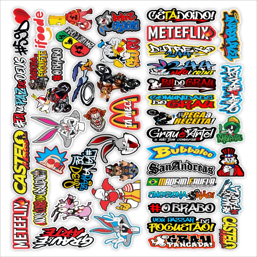 Cartela Adesivos Vinil Bike Moto Capacete Carro Notebook Impermeáveis Alta Qualidade Decorativos G-10