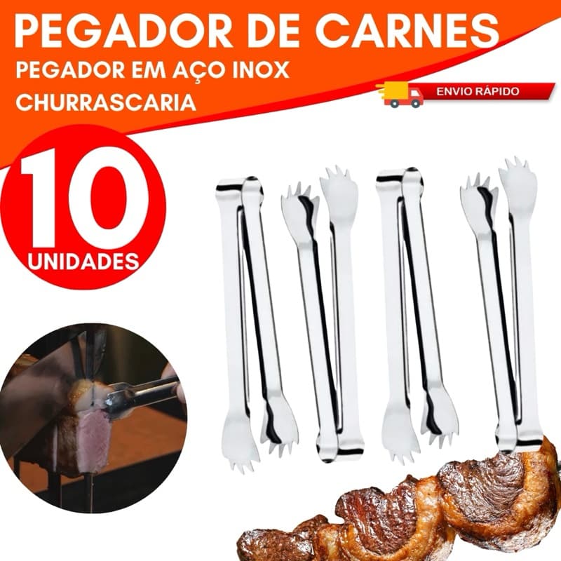 Kit 10 Pegador De Carne Frutas Alimentos Bar Drinks Churrascaria Multiuso Aço Inox