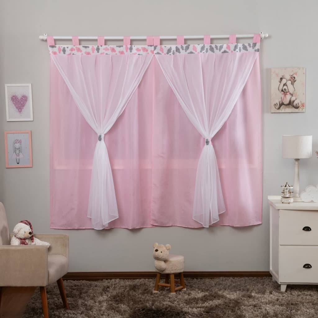 Cortina Com Voil Infantil Quarto de Bebê 2,00x1,70 Para Decoração