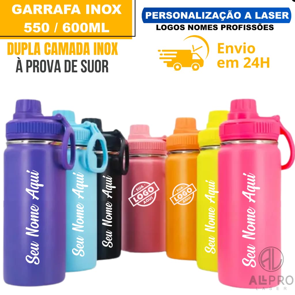 Garrafa Térmica 350ml / 500ml / 600ml / 800ml / 900ml / 1100ml Personalizada a Laser
