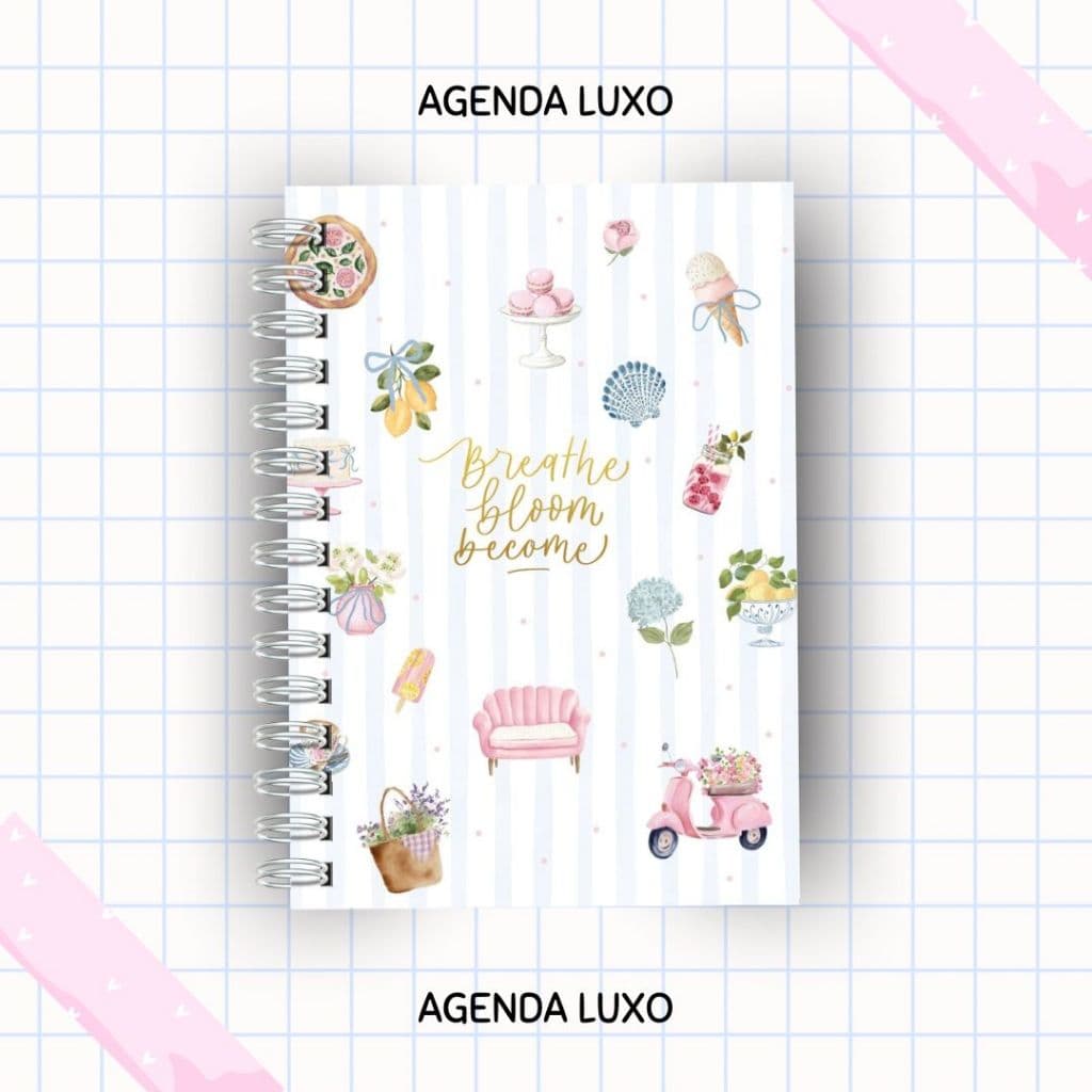 Agenda Diária 2026 e Permanente  A5  Capa Dura Floral Feminina Ideal para Estudos e Trabalho