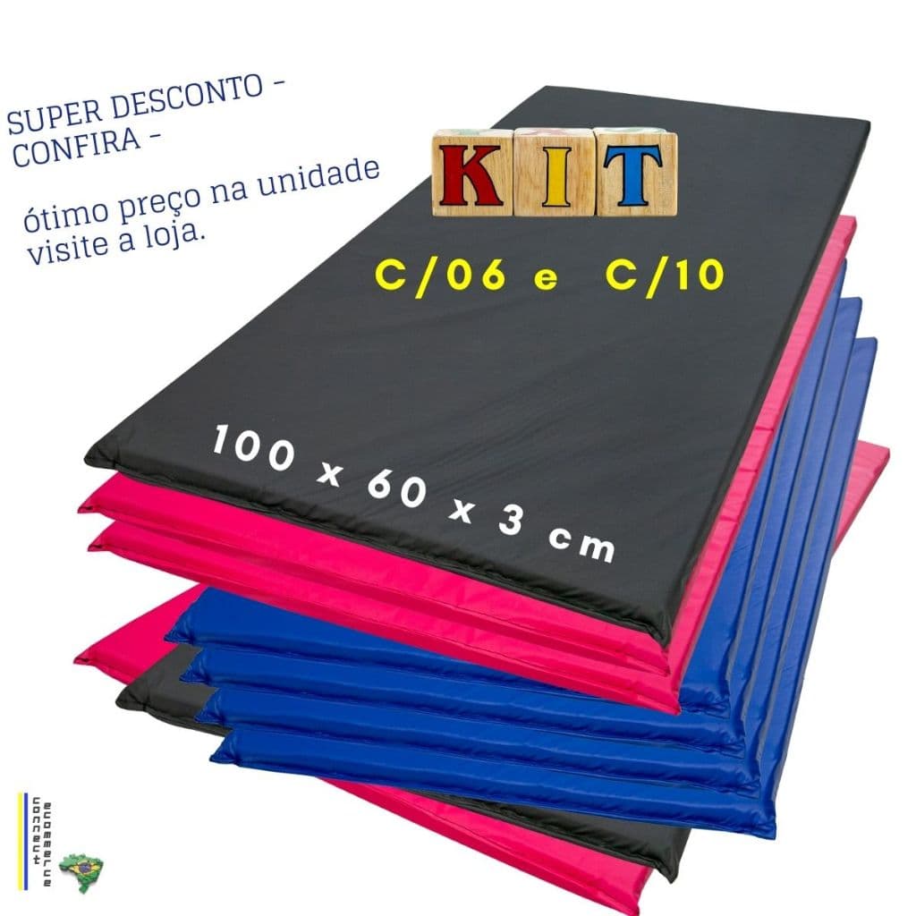 KIT,C10-KIT/6 - COLCHONETE 1M-100X60X3 ACADEMIA, EXERCÍCIOS FÍSICOS, YOGA, CAMPING, FITNESS.