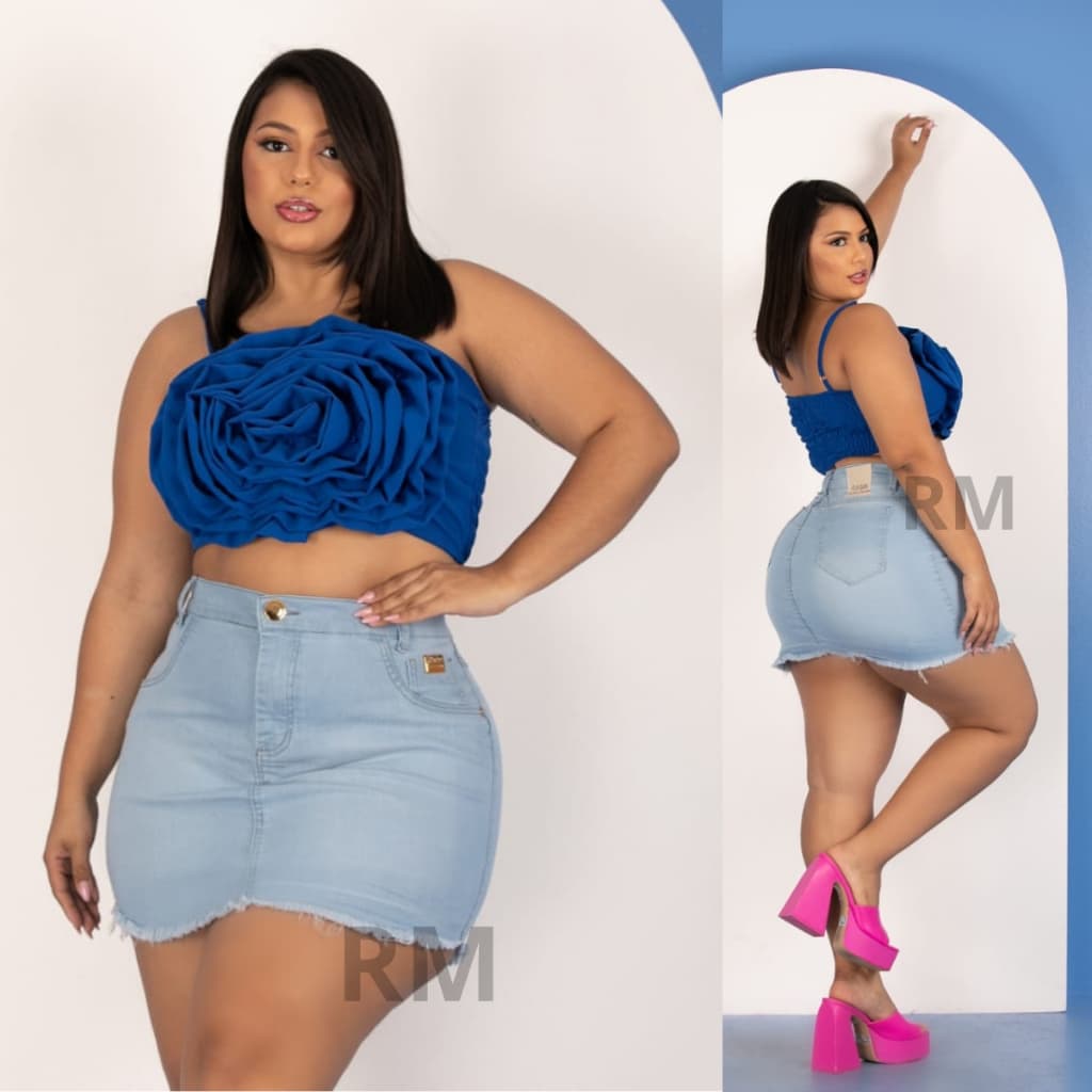 saia jeans feminina Curta plus size com Lycra Cintura alta