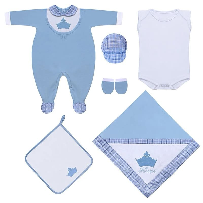 Saída de Maternidade Masculino Menino Roupa Infantil Princepe Criança 6 Peças 100% Algodão Luxo