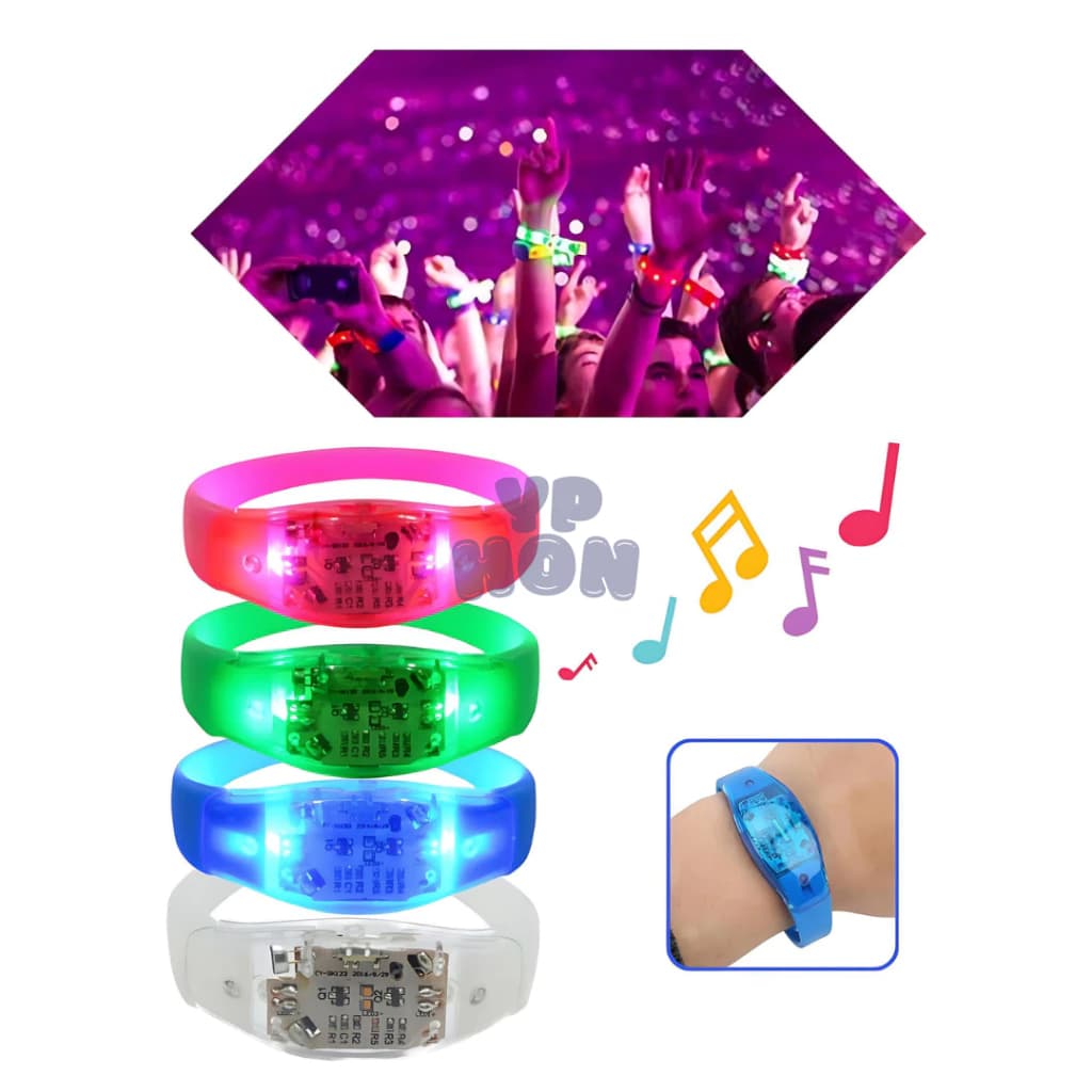 KIT 5 Unidades Pulseiras LED Que Pisca e Brilha ao Som Com Material de Silicone