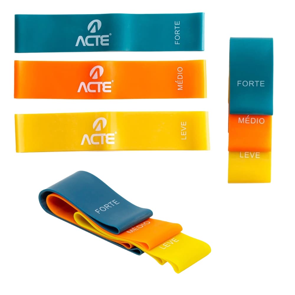 Kit Mini Band 3 intensidades Leve Médio Forte Látex T71 Acte - Treino em Casa