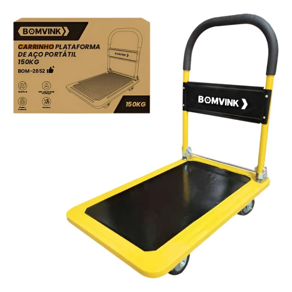 Carrinho Plataforma de Aço até 150Kg Dobrável Portátil Bomvink