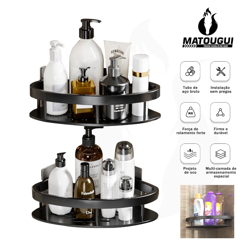 Kit com 2 Suportes para Shampoo de Alumínio Parede Banheiro Organizador Multiuso