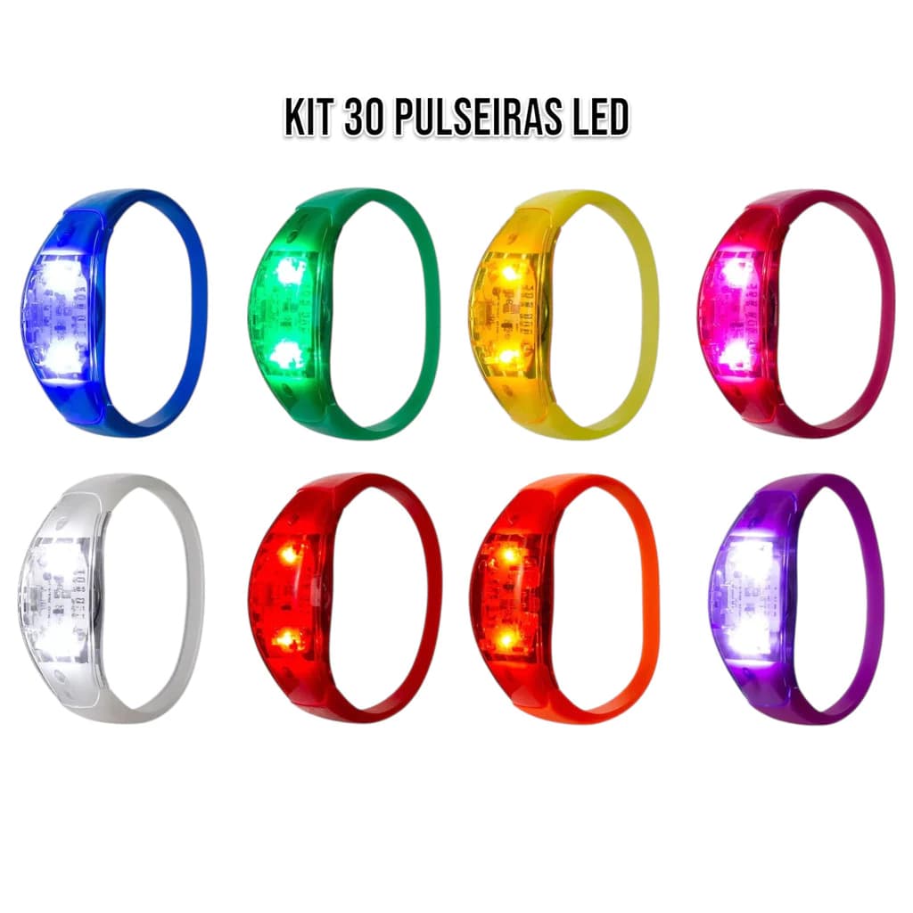 Kit 30 Pulseiras de LED Ativada por Som, Música e Movimento: Acompanhe o Ritmo da Festa