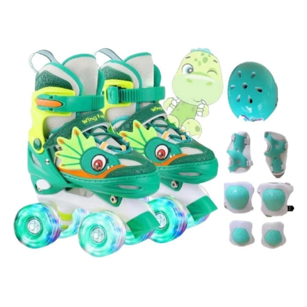 Patins Infantil 4 Rodas Menina ARCO IRIS Com Luz De Led Patins COM Kit Proteção Menino Promoção