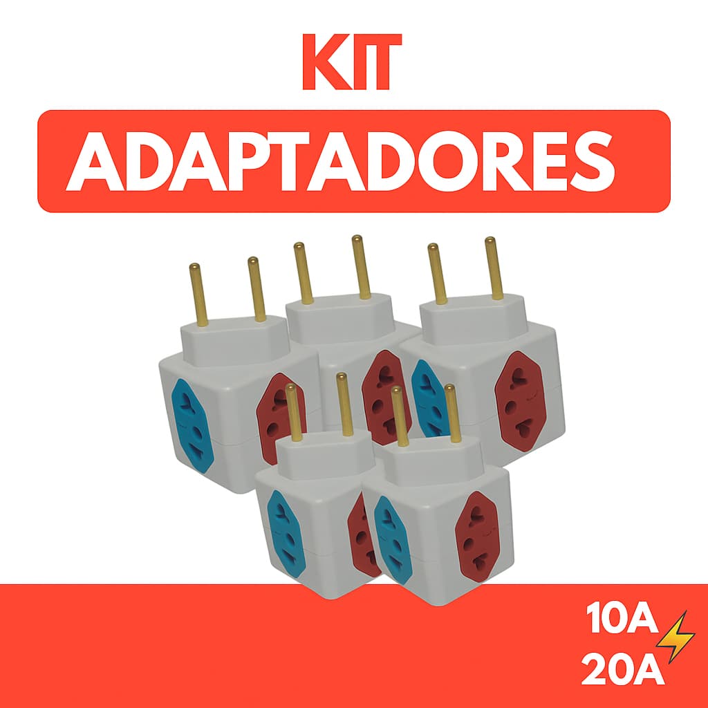 KIT Adaptadores Tomada Benjamim Cubo Colorido 10A/20A Universal Pinos Finos e Grossos