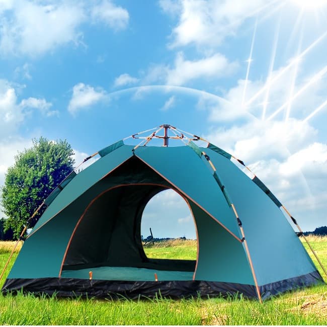 Barraca portátil impermeável para camping 1-2 pessoas, com estrutura de dois andares, mede 200x150x125cm, perfeita para