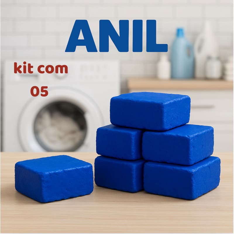 Kit 5 Pedras Anil Azul Lavanderia Clareador Roupas Brancas e Coloridas