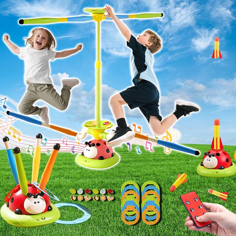 5 Em 1 Salto Musical Brinquedos Esportivos Jogar Anel Jogo Brinquedo E Lançador De Foguetes Para Crianças Joaninha Multi