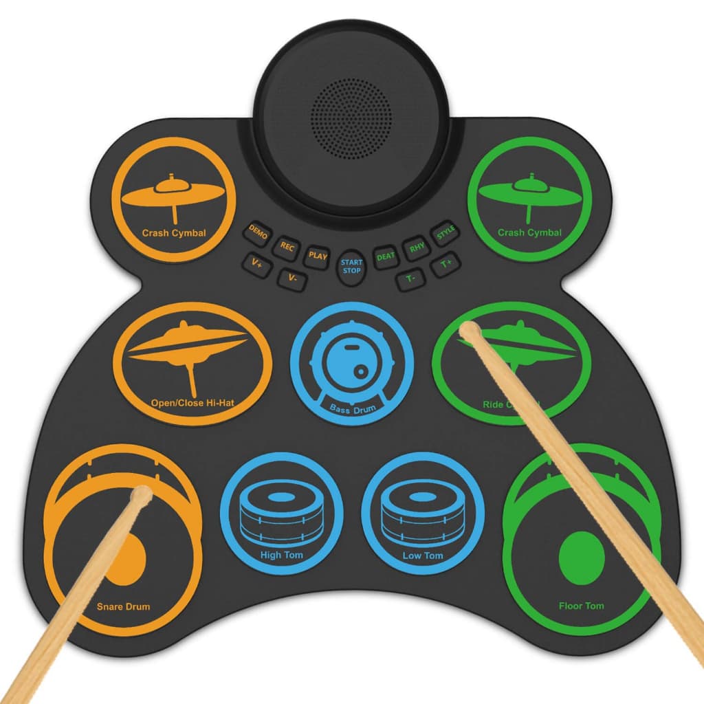Conjunto de tapete eletrônico para bateria: Alto-falante duplo portátil com 9 pads para prática de bateria elétrica MIDI