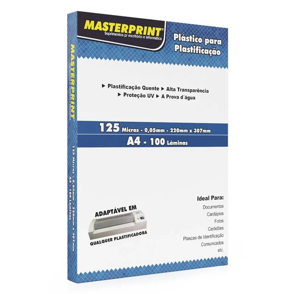 Plástico Plastificação A4 125 Micras 100 Folhas – Polaseal Masterprint
