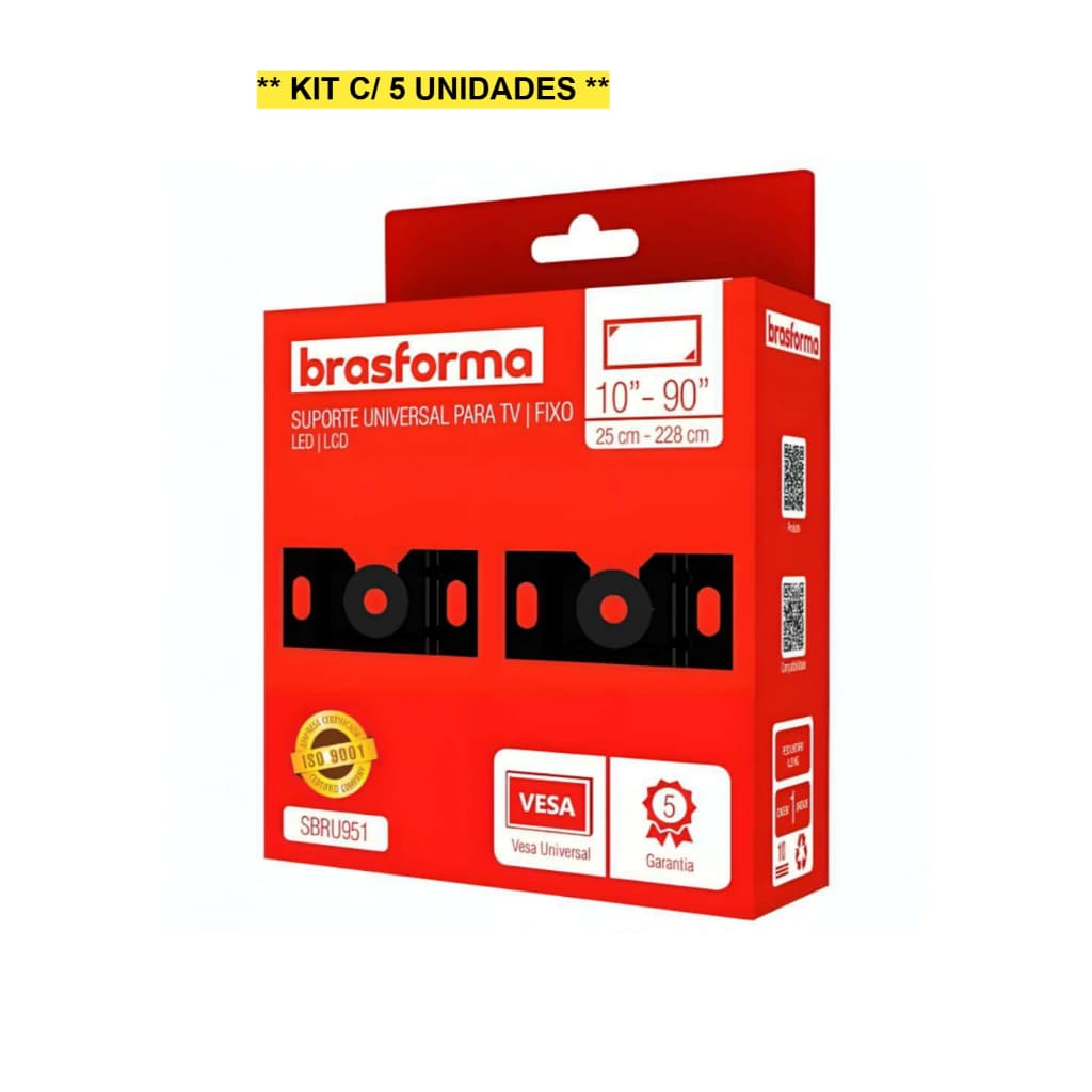 Kit 5 Unidades Suporte Fixo Universal TVs Led LCD 10" a 90" - Brasforma