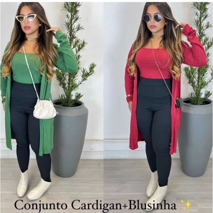 conjunto feminino cardigan + blusinha de alcinha -moda feminina/ tam" M" veste até G.