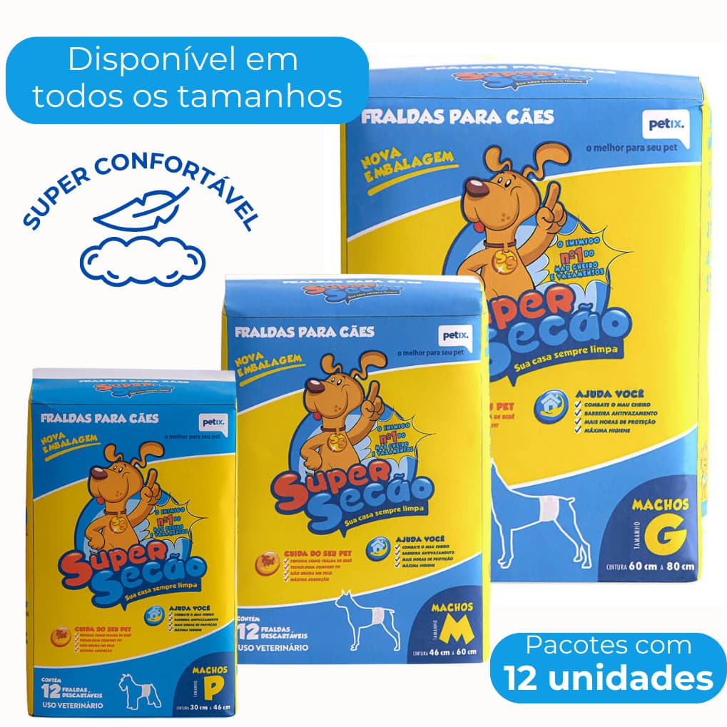Fralda Descartável para Cachorro Macho Fralda Higiênica para Cães Super Secão com 12 unidades cada