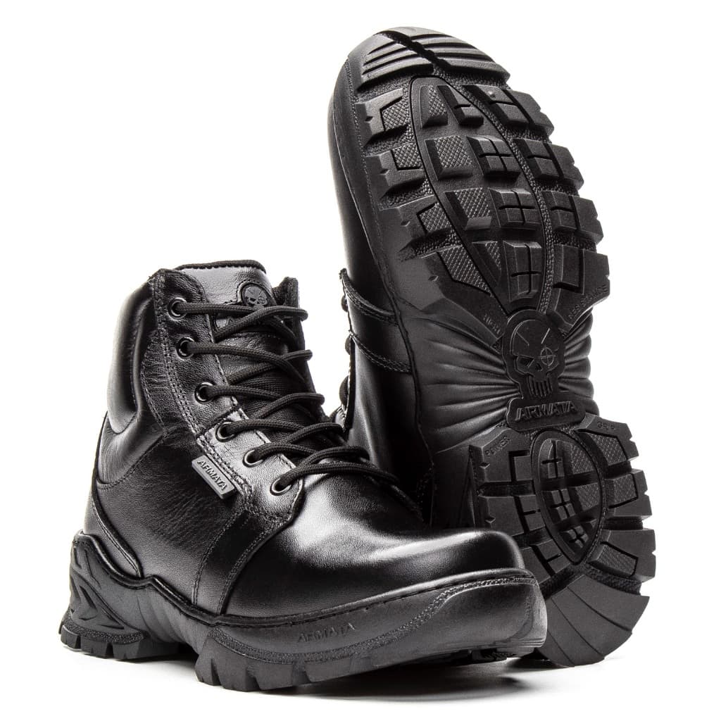 coturno masculino preto 100% couro bota muito resistente indicada para uso militar moto e trilhas