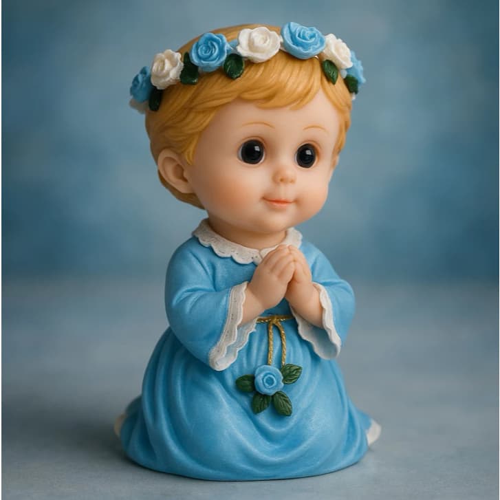 Imagem Anjo da Guarda Rezando de Joelhos em Resina Infantil - Azul Claro